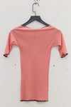 BASERANGE Round neck ruffled ribbed cotton T-shirt TOPA series collection France BAS-TOPA-RBV-WI22-FENHONG Pink TOPA-RB-000